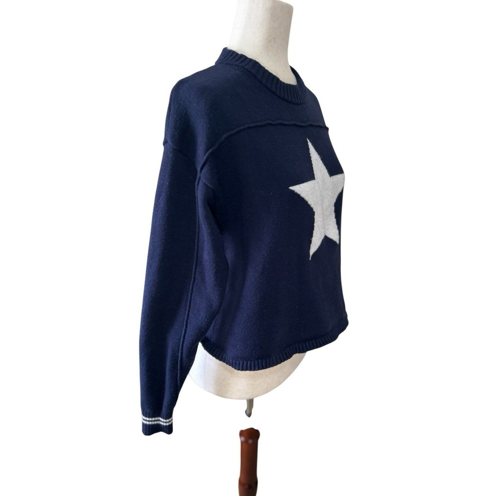 Arden B Navy Star Intarsia Sweater Pull Over Crew Neck S/M Americana Coastal - Picture 5 of 9